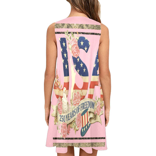 Pink USA 250 Years Sleeveless A-Line Pocket Dress (Model D57)