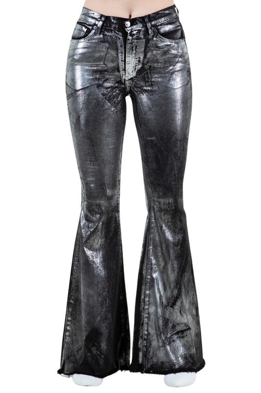 Metallic Bell Bottom Jean in Black- Inseam 30