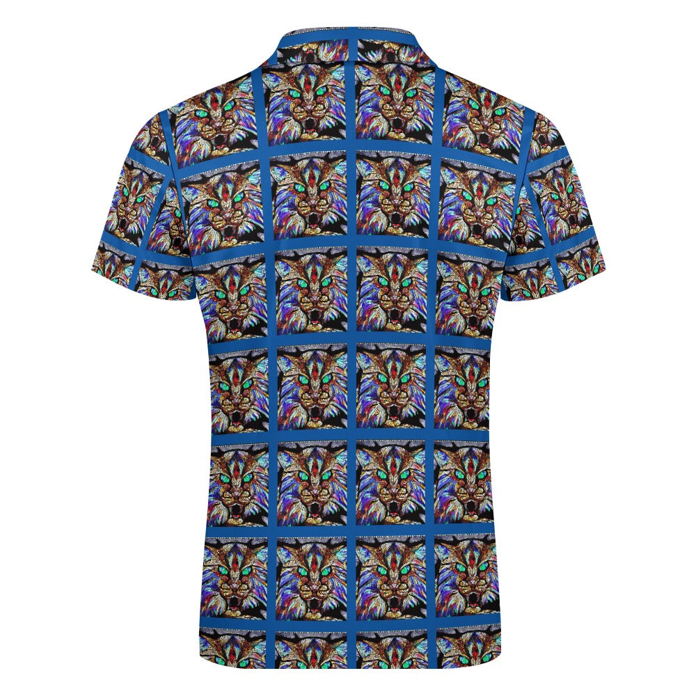 Men's Blue Wildcat Pattern Short Sleeve Polo Shirt