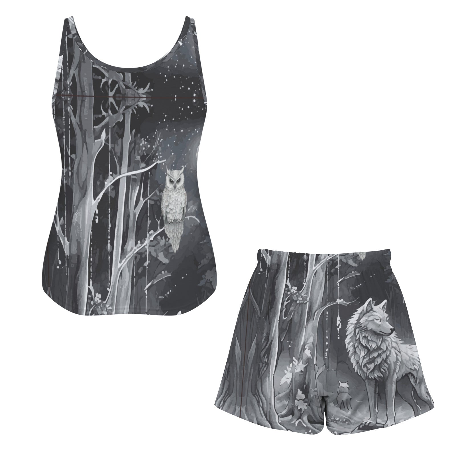 Ethereal Wolf in Moonlight Women's 2-piece Tank Top Pajama Shorts Set (Made in USA)
