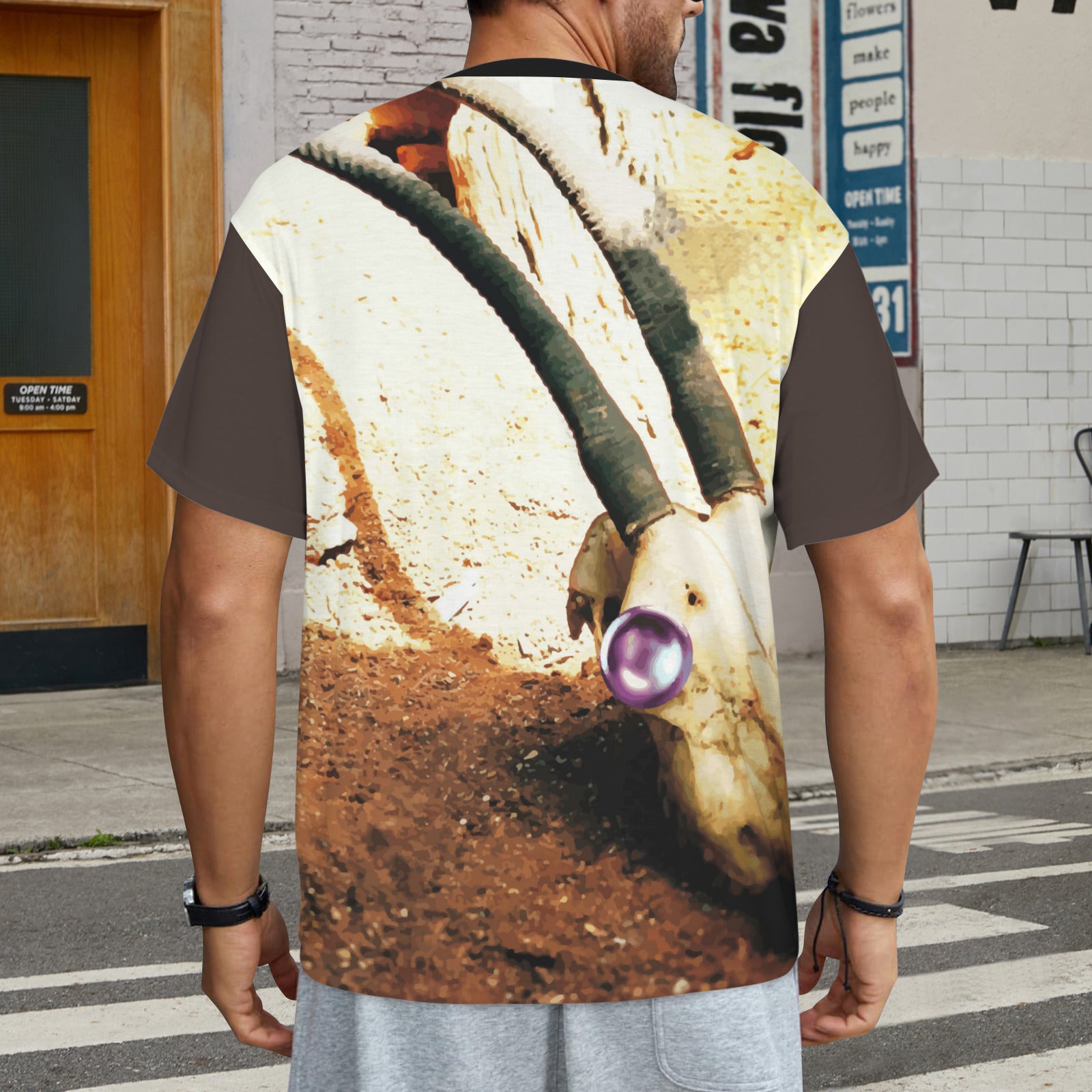 Skull with Jewel Eye Men's All Over Print Ribbed Collar T-Shirt (Model T94)