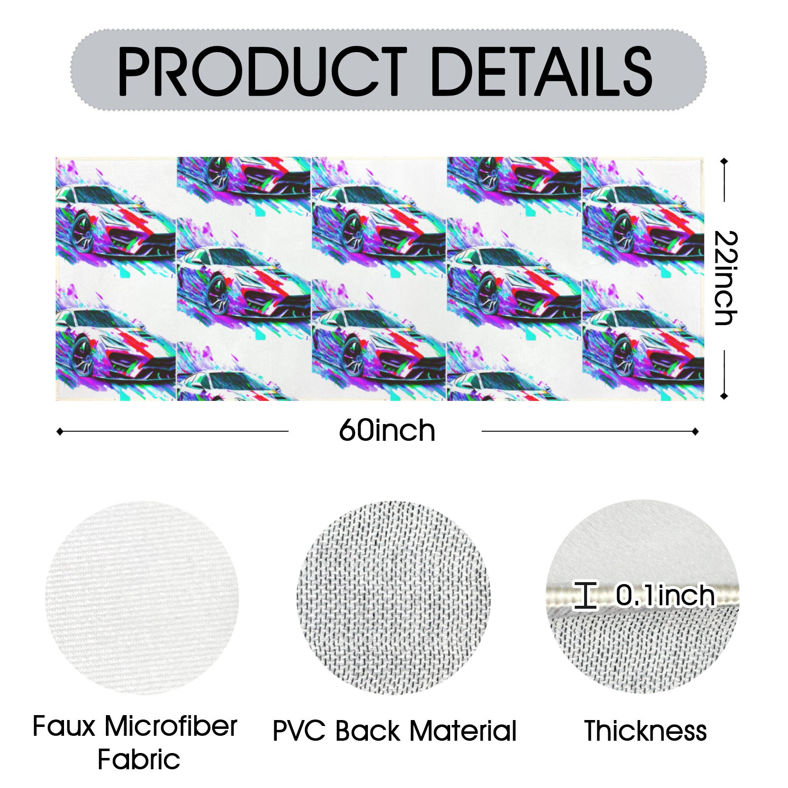 Fast Sports Car Washable Faux Microfiber Runner Rug 60