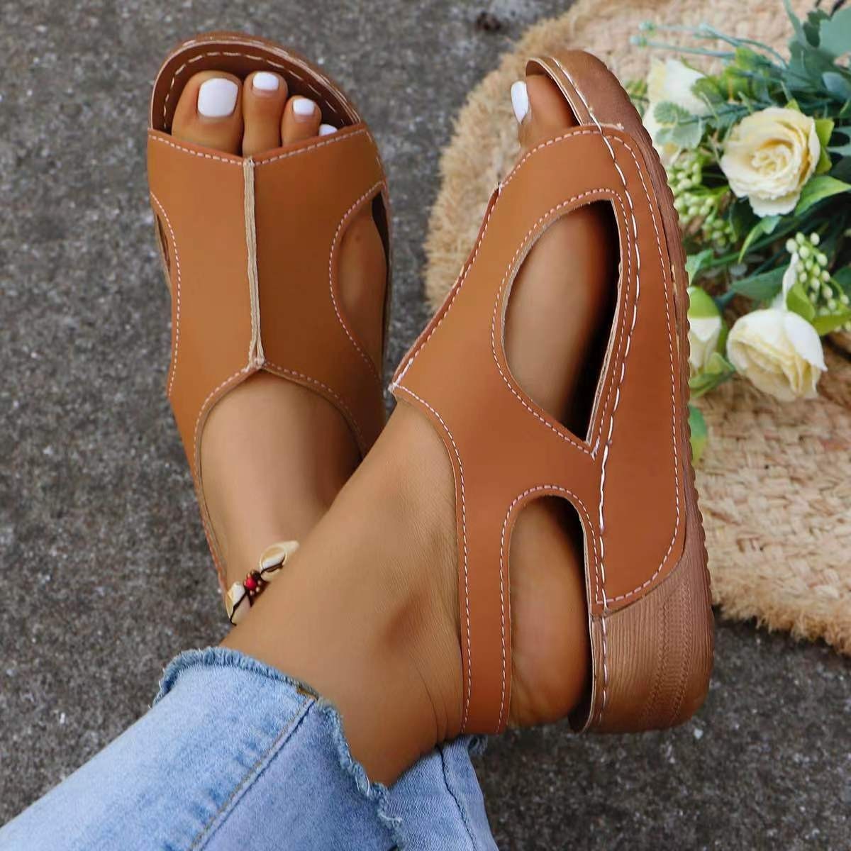 Women's Elastic Strap Recycled Leather Wedge Sandals