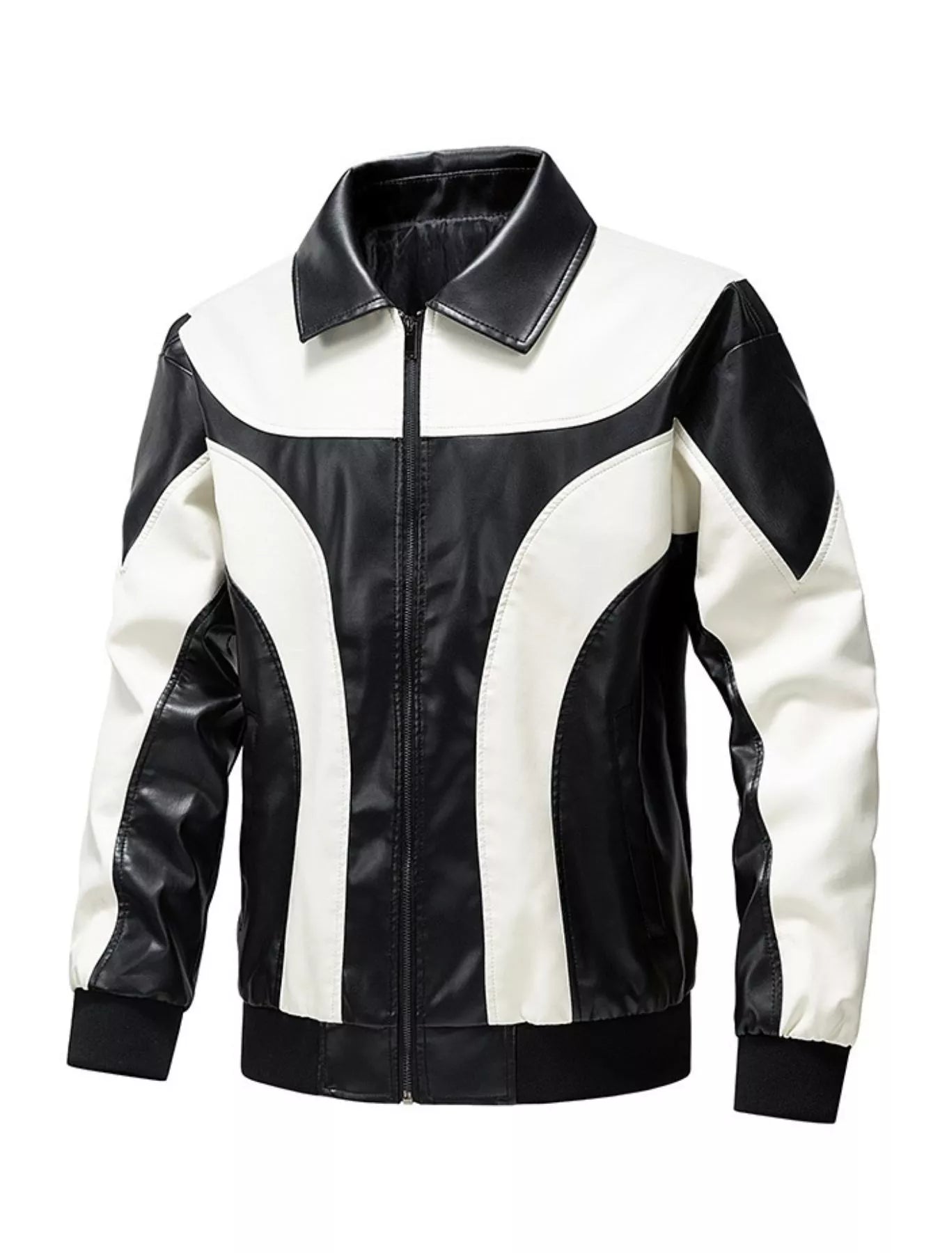 Men's Two-Tone Zip Up Faux Leather Jacket