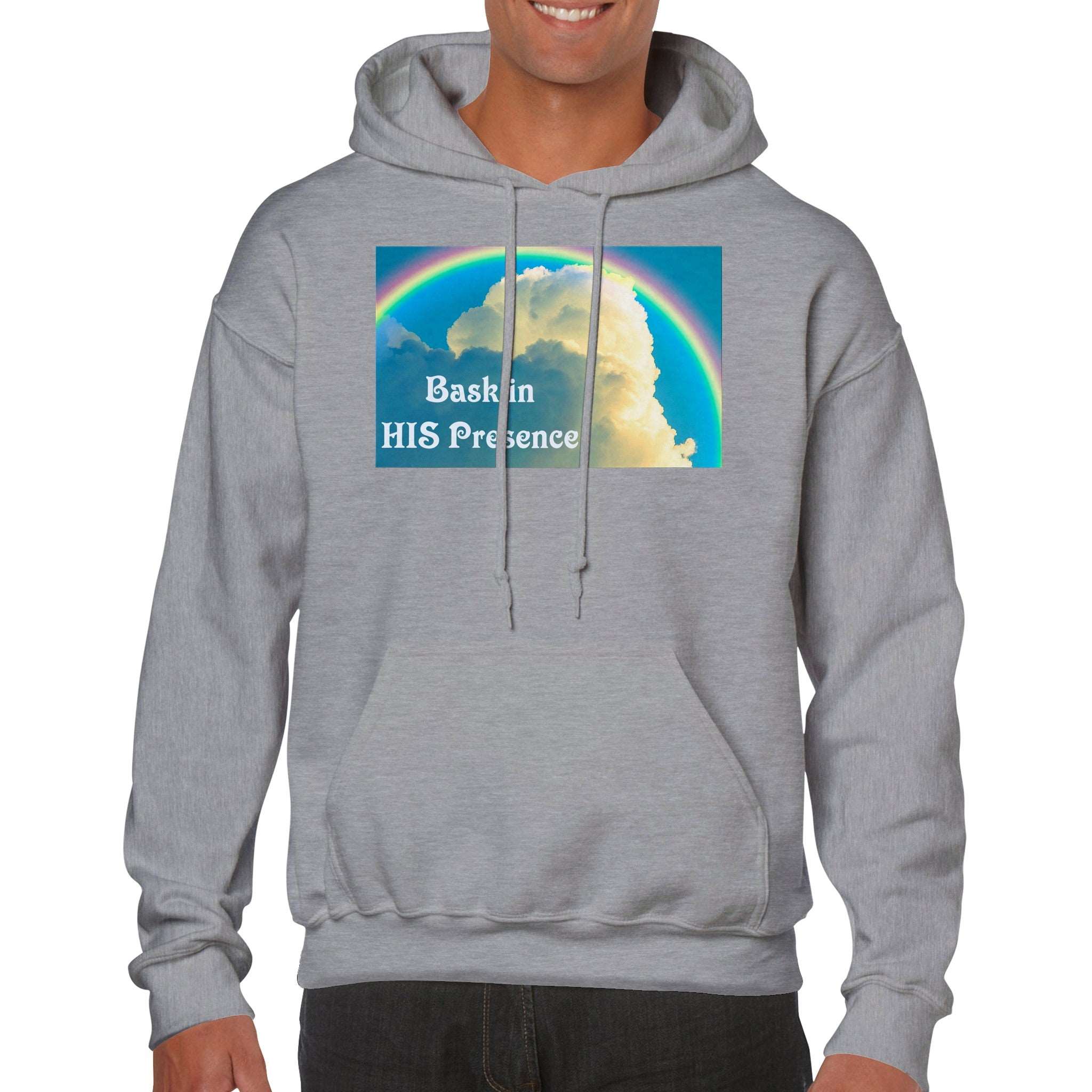Bask in HIS Presence Clouds and Rainbow Unisex Pullover Hoodie up to 3XL
