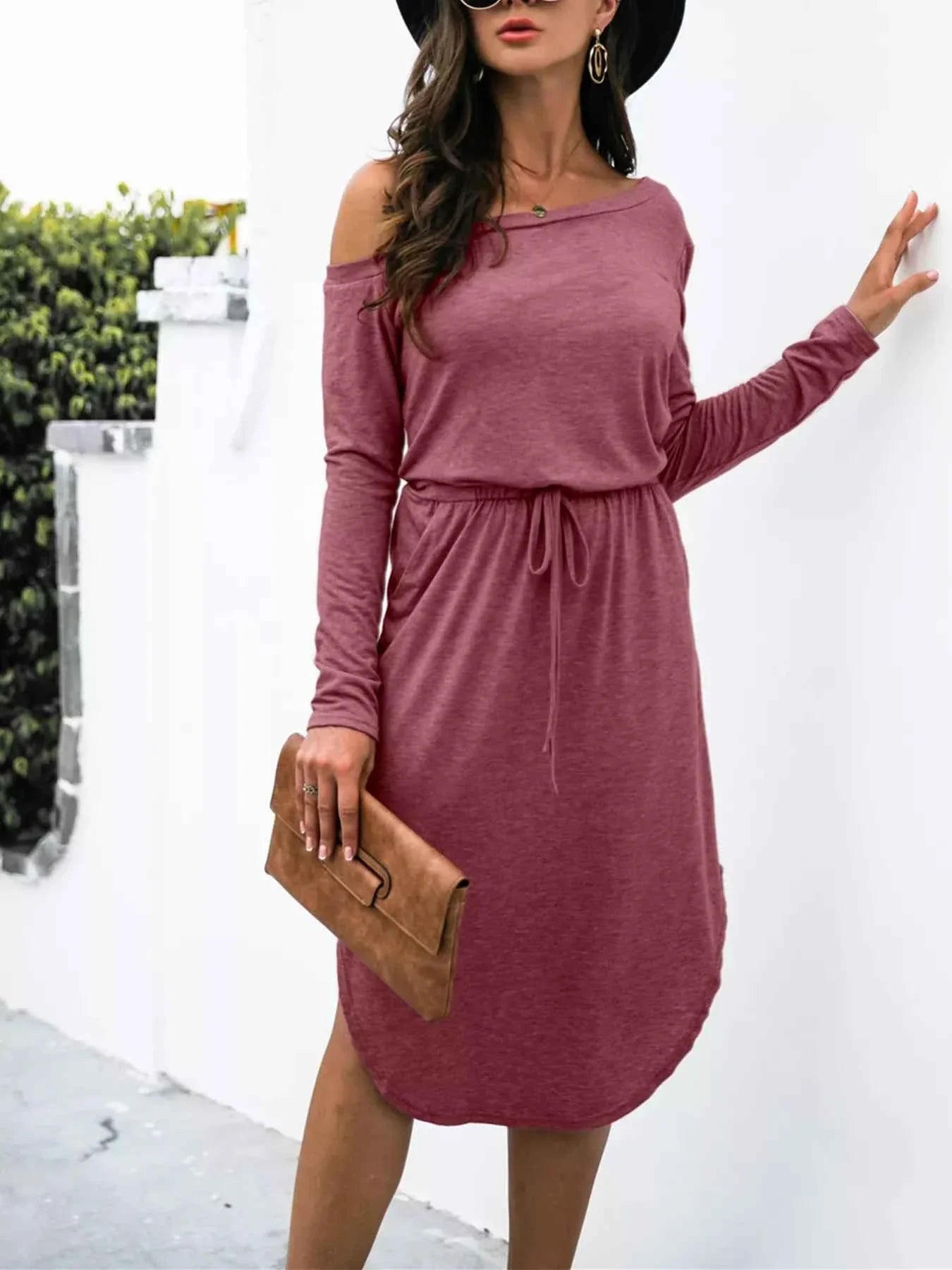 One-Shoulder Long Sleeve Asymmetrical Midi Dress