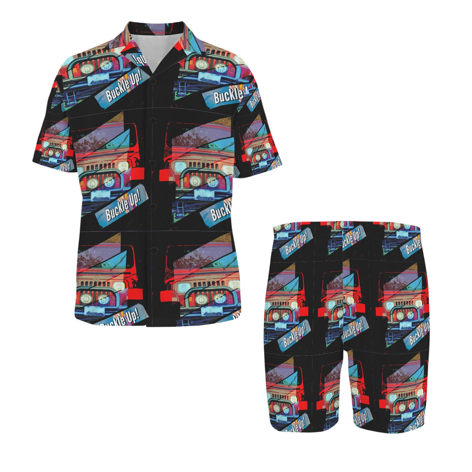 Men's Buckle Up 4-wheel Drive V-neck Short Pajama Set (Made in USA)