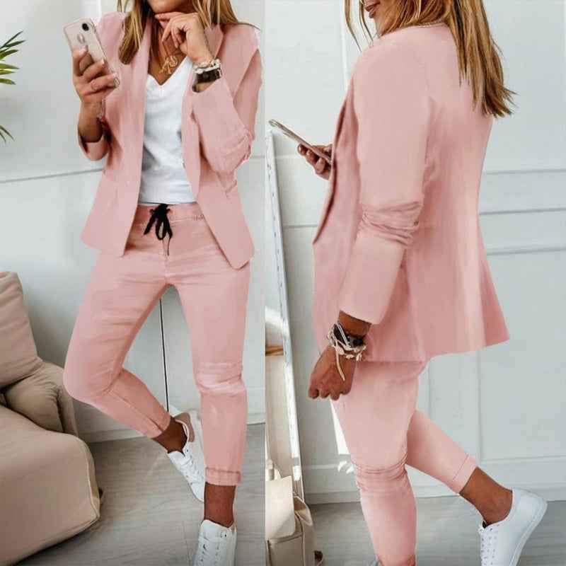 Women's Business Solid Color Long Sleeve 2-piece Pants Set