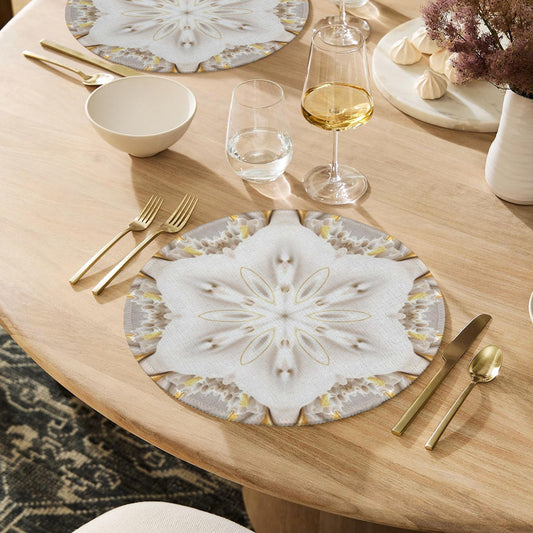 White Flower with Gold Trim Custom Round Placemat - 4 pack (Made in USA)