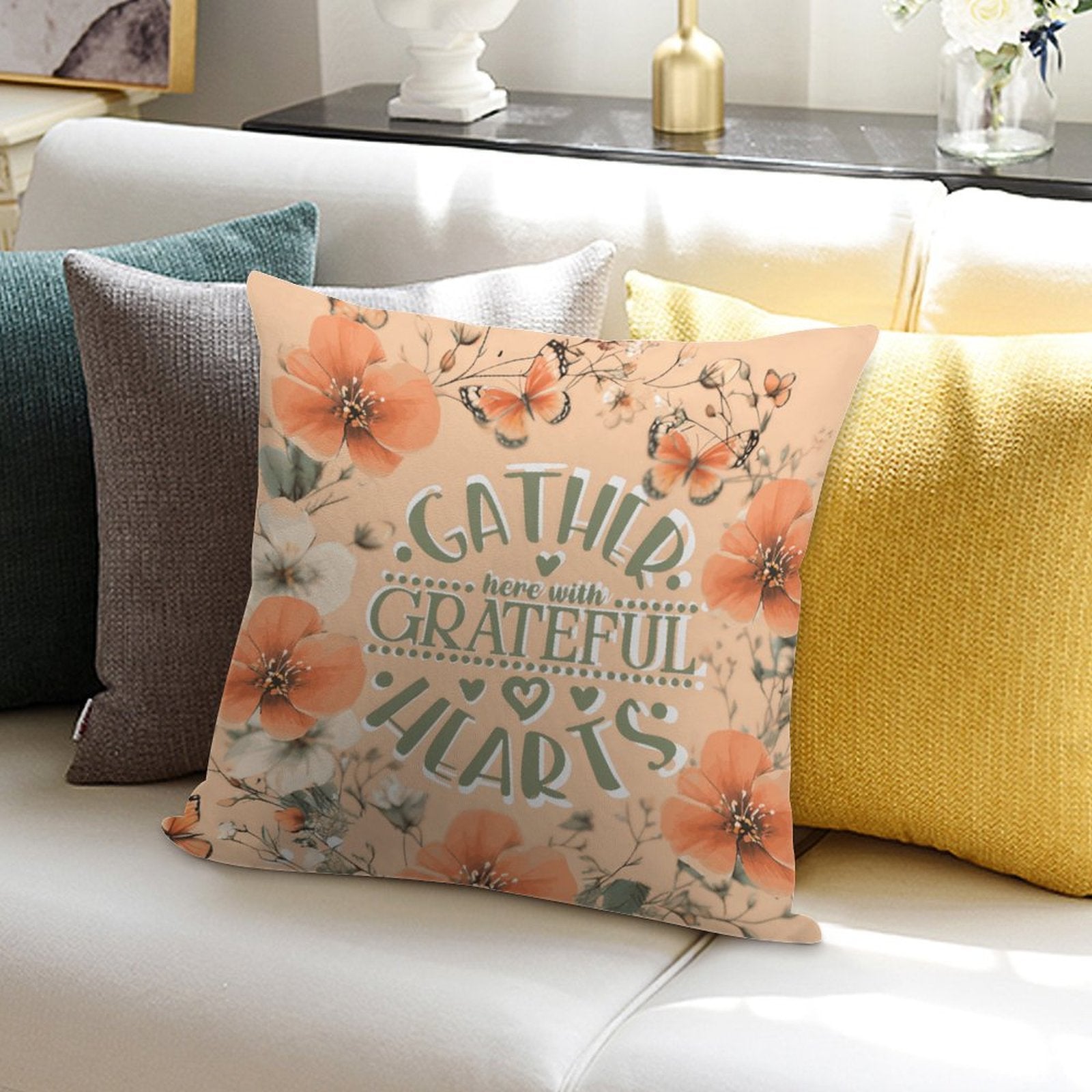 Gather Here with Grateful Hearts Orange 2-Piece Ultra-Soft Pillowcase Set - 18