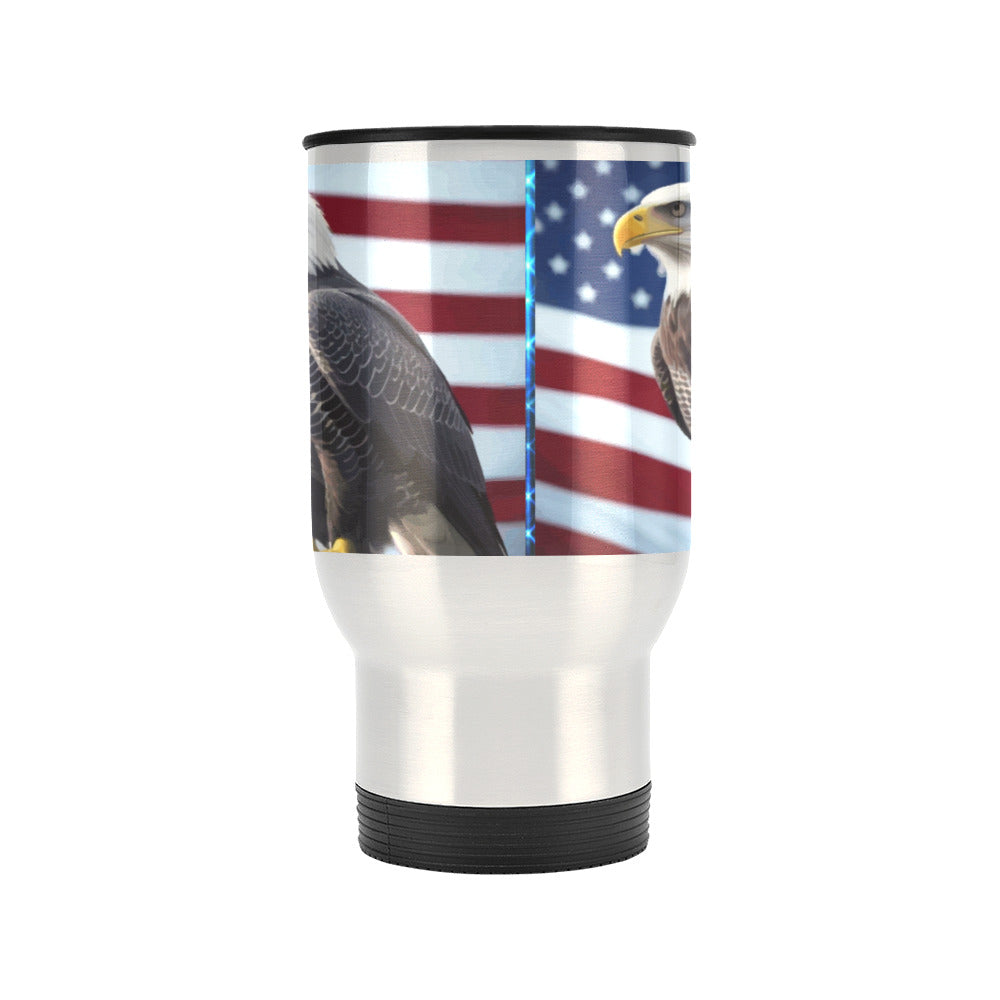 American Bald Eagle Silver Travel Mug - 14 oz (Made in USA)