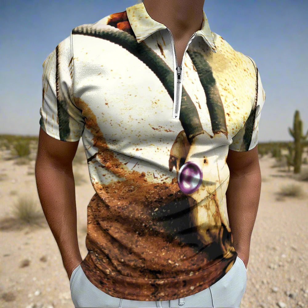 Men's Animal Skull with Jewel Eye Short Sleeve Polo Shirt