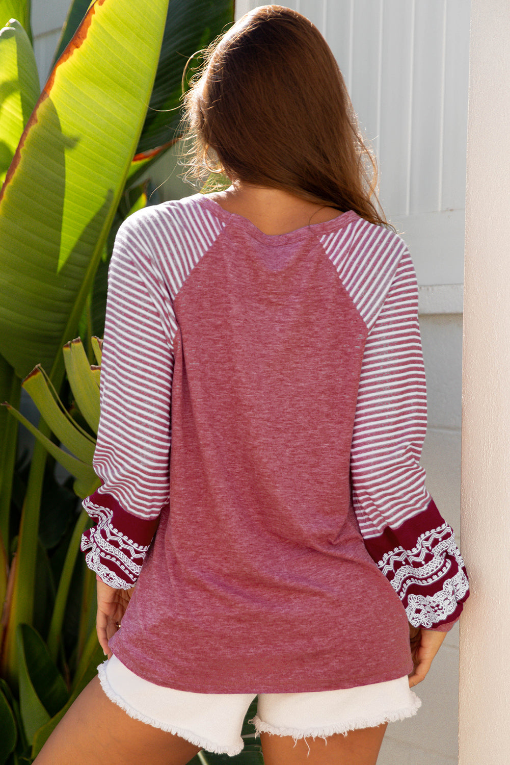 Women's Stripe Patchwork Raglan Long Sleeve Top