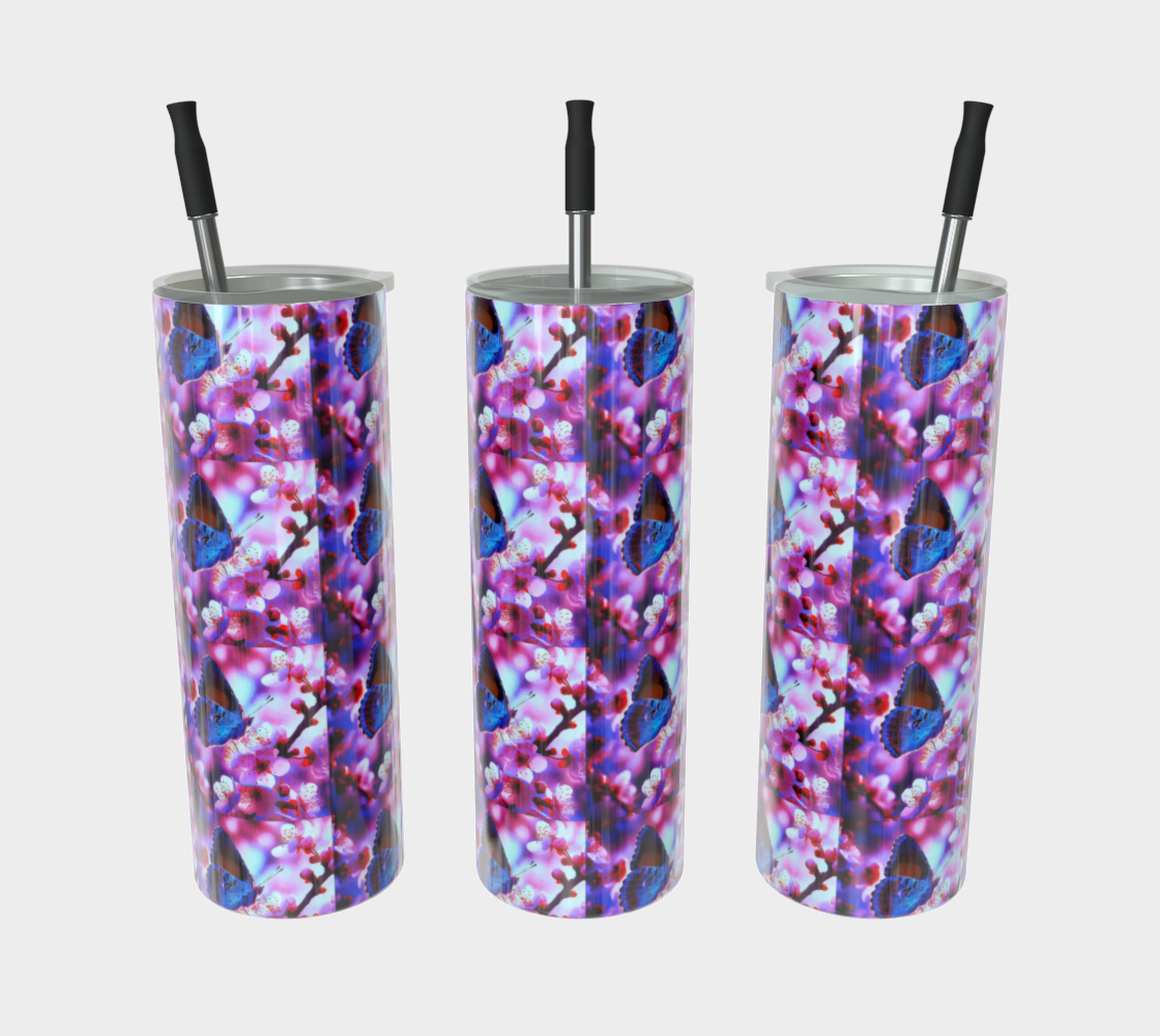 Gorgeous Blue Butterfly on Pink 20 oz Tumbler