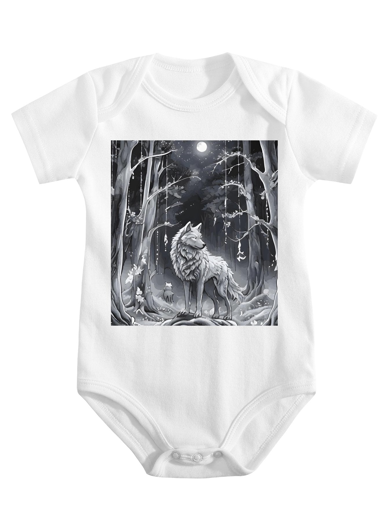 Ethereal Wolf in the Moonlight Unisex Cotton Short Sleeve Baby Romper
