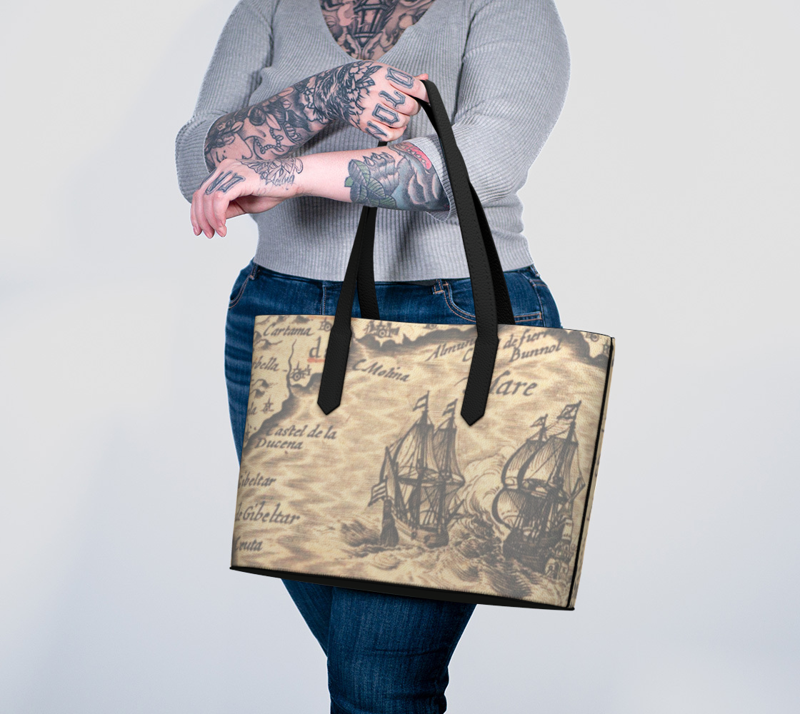 Old Map Design Vegan Leather Tote Bag