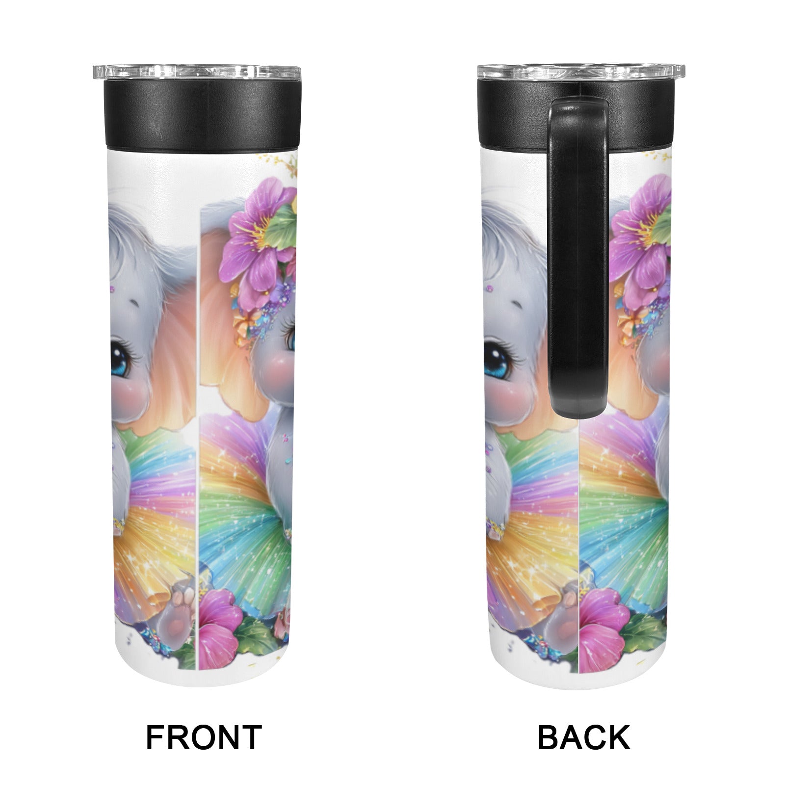 Baby Elephant 600ml Insulated Water Bottle with Screw On Handle