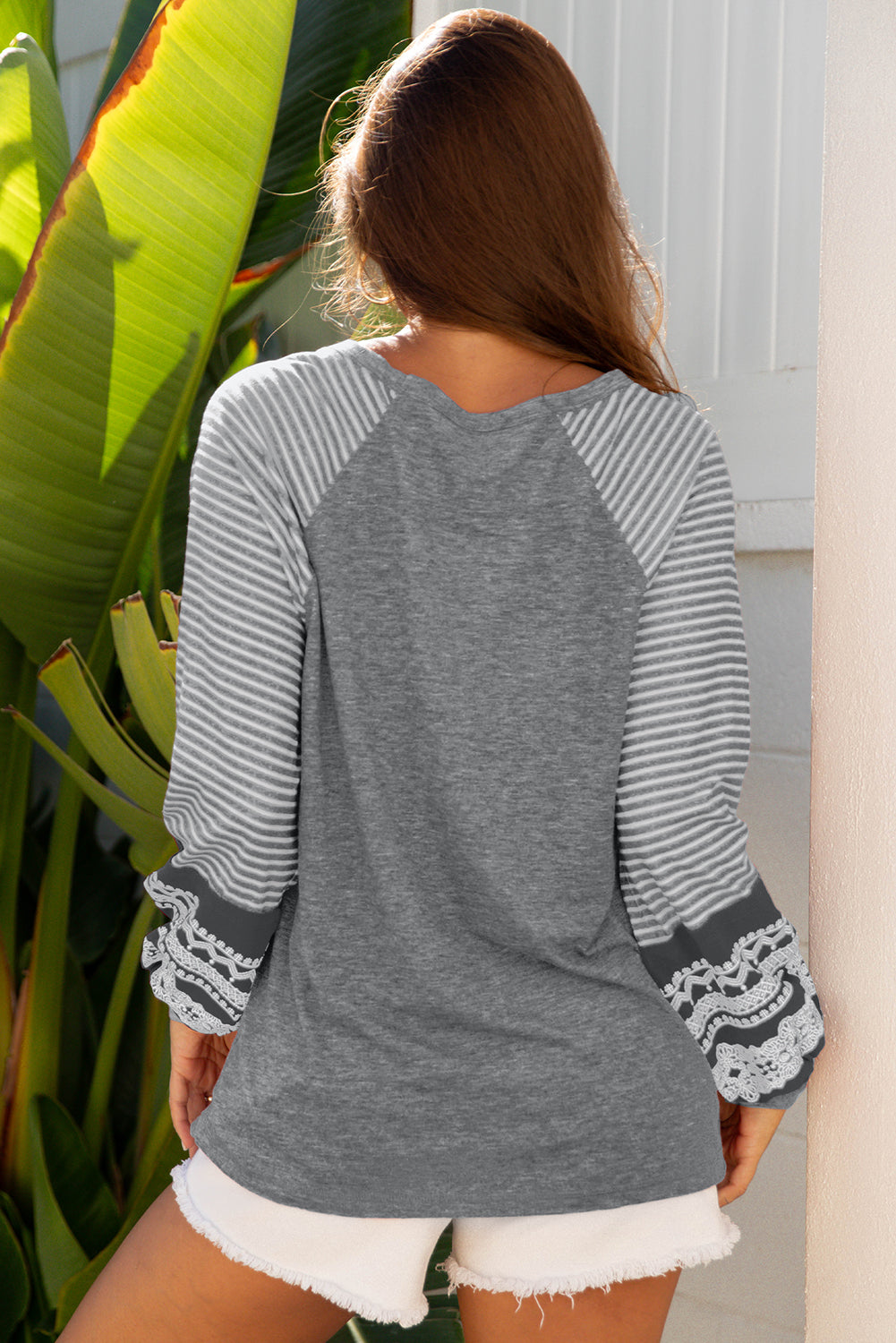 Women's Stripe Patchwork Raglan Long Sleeve Top