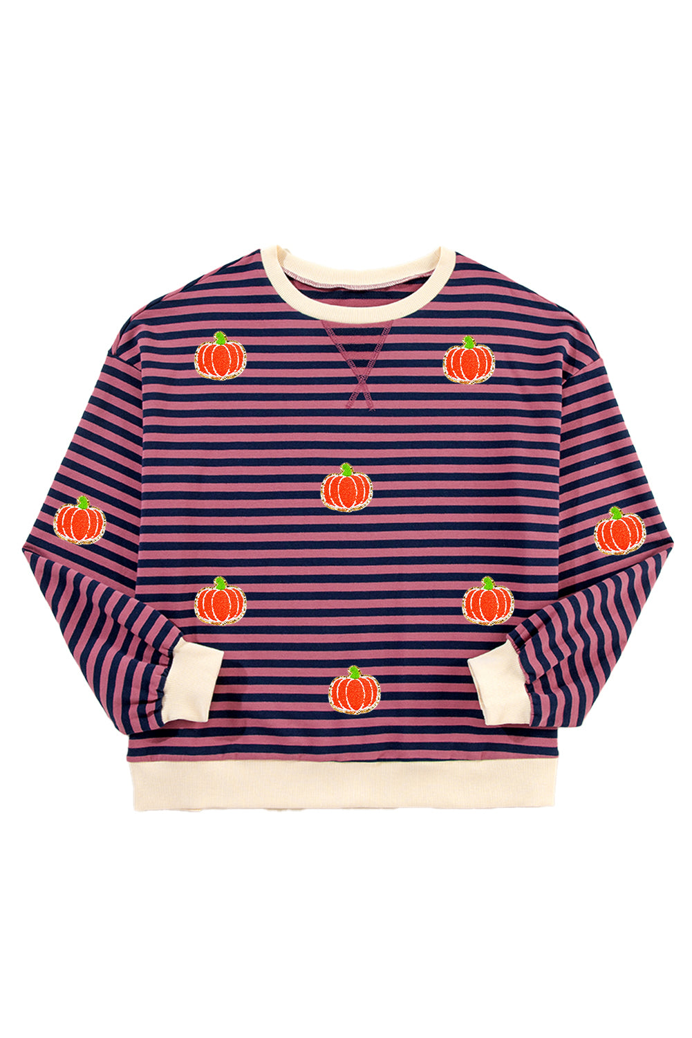 Women's Pumpkin Striped Long Sleeve Sweatshirt