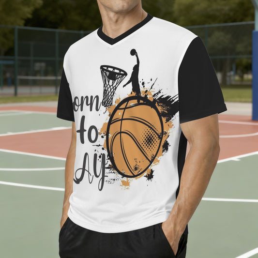 Born to Play Basketball Men's V-Neck Jersey (Model T97)