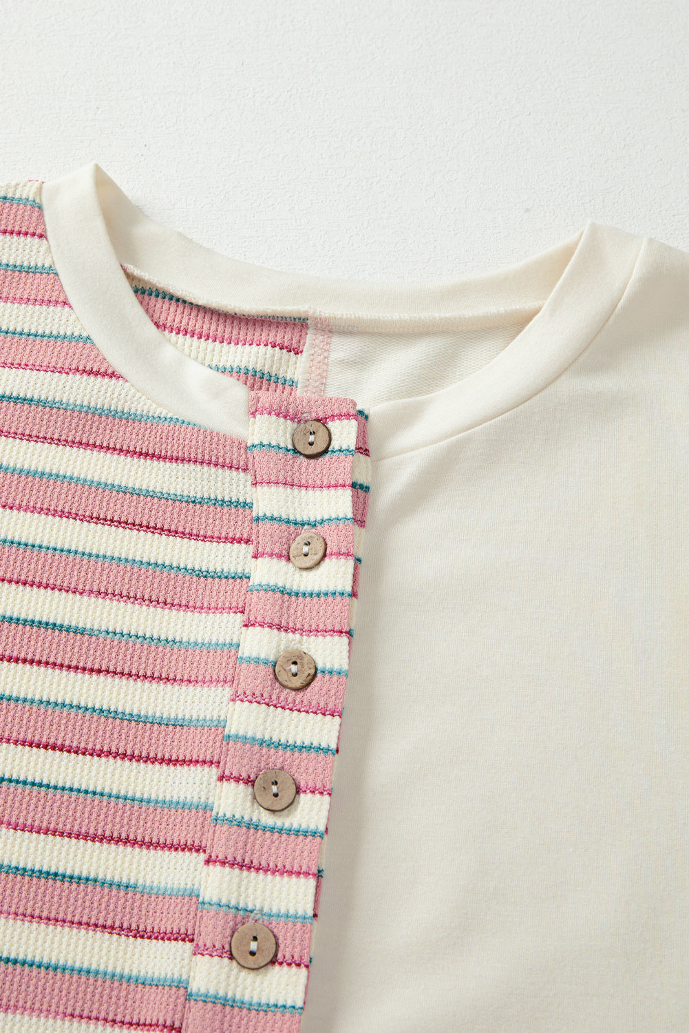 Women's Stripe Patchwork Long Sleeve Henley Top