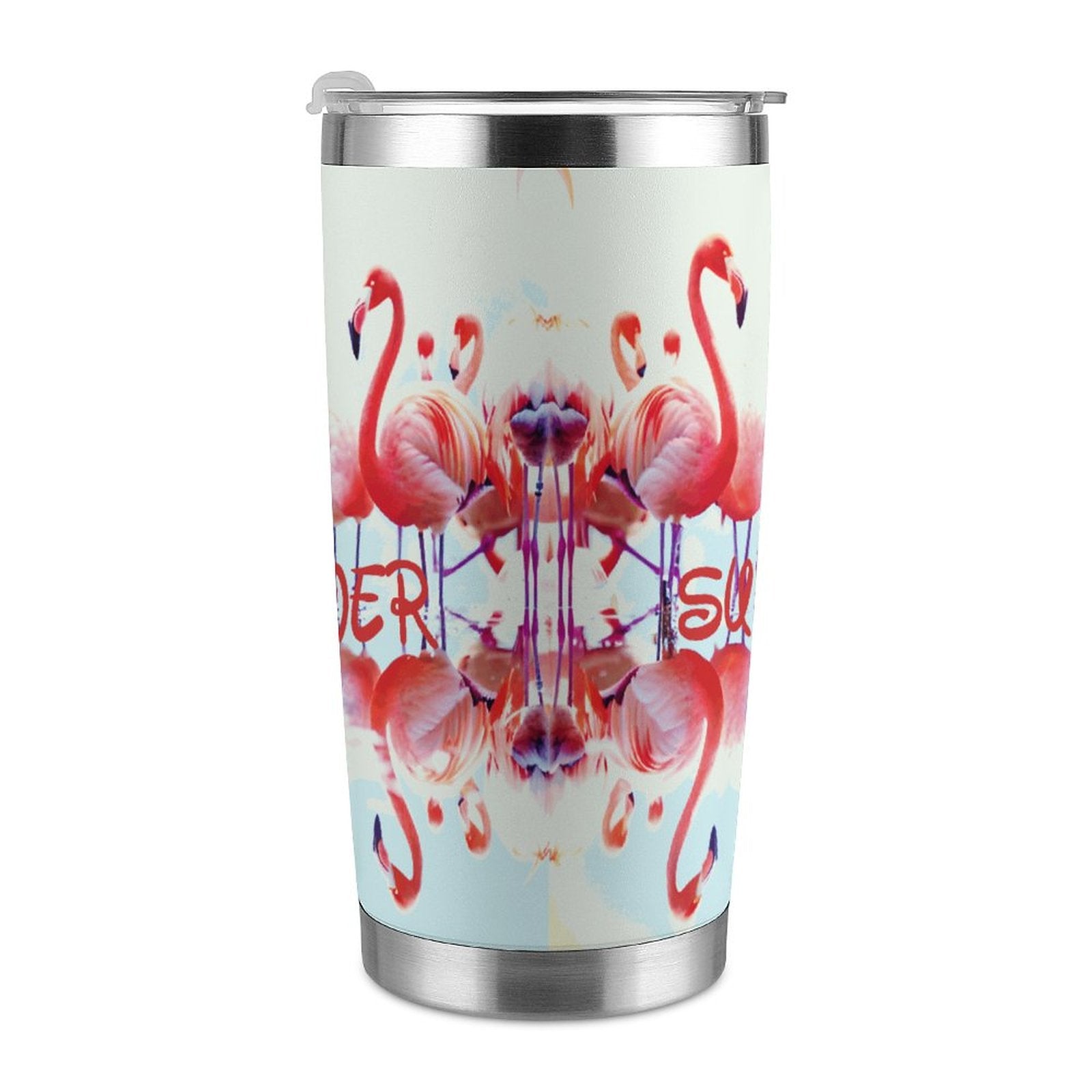 Pink Flamingos Summer Design 20oz Silver Rim Tumbler (Made in USA)