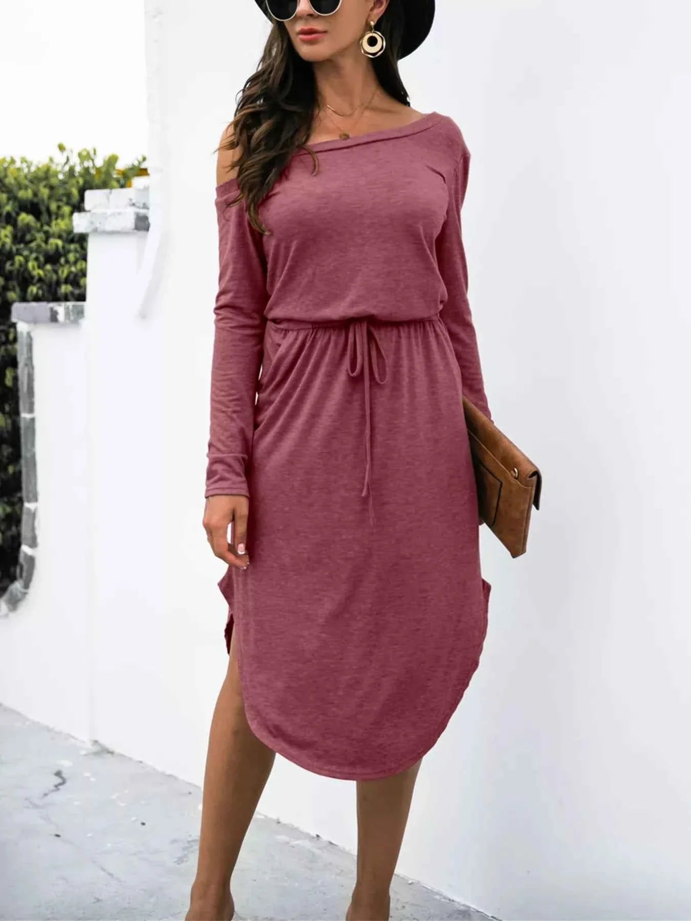 One-Shoulder Long Sleeve Asymmetrical Midi Dress