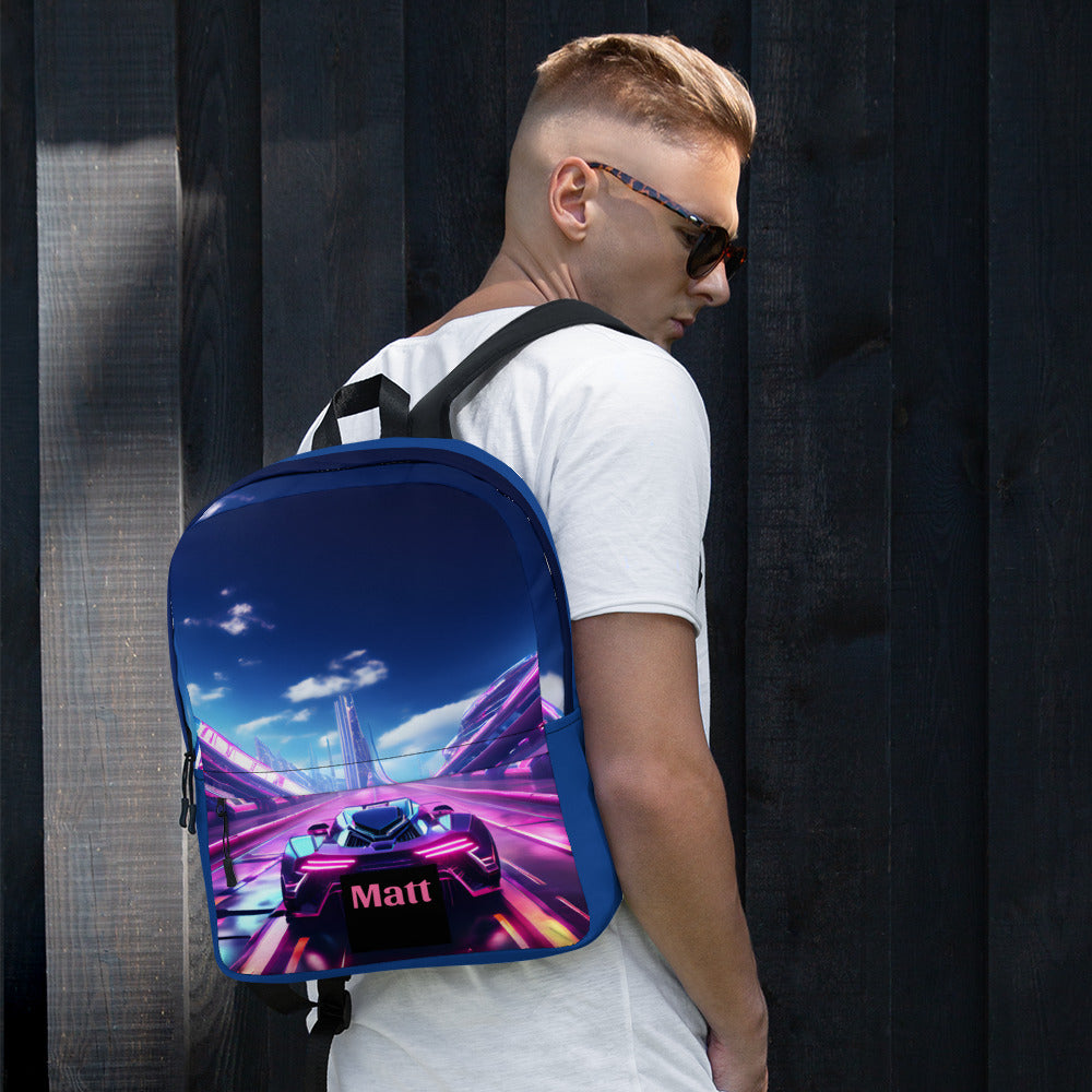 Neon Futuristic Race Car Backpack with Optional Personalization - Shell Design Boutique
