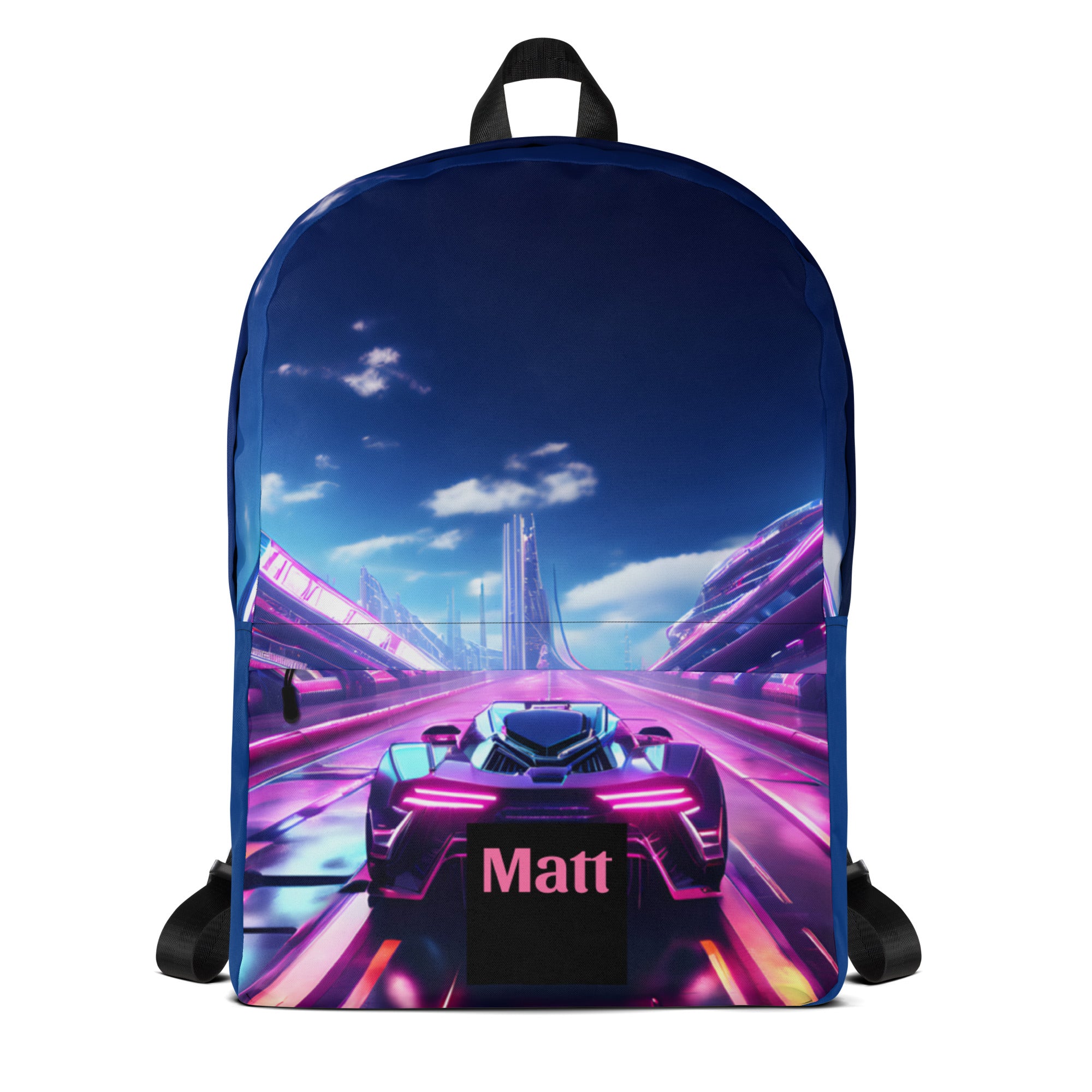 Neon Futuristic Race Car Backpack with Optional Personalization