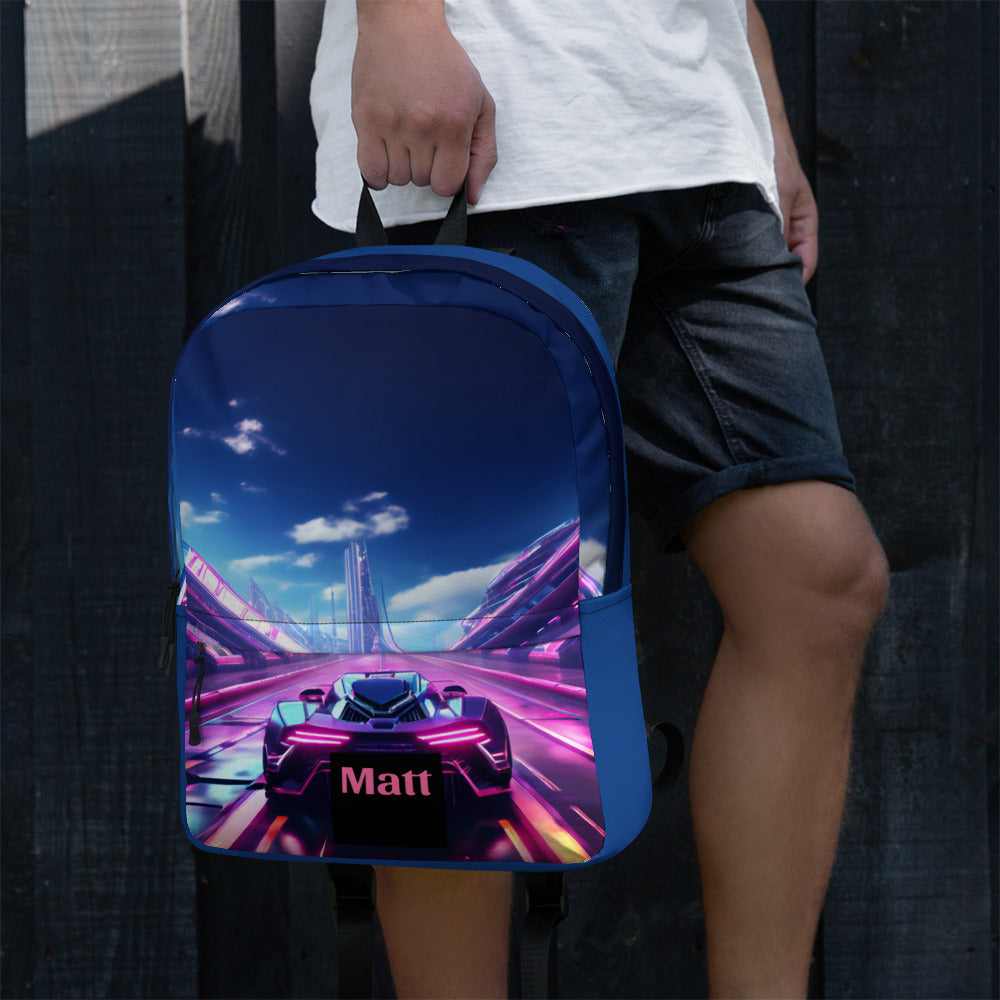 Neon Futuristic Race Car Backpack with Optional Personalization - Shell Design Boutique