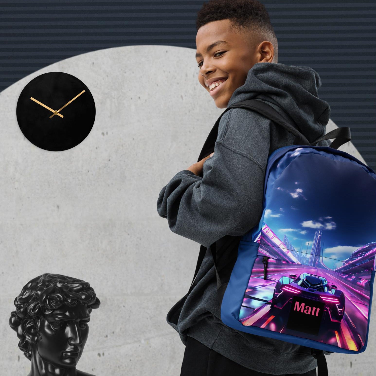 Neon Futuristic Race Car Backpack with Optional Personalization - Shell Design Boutique