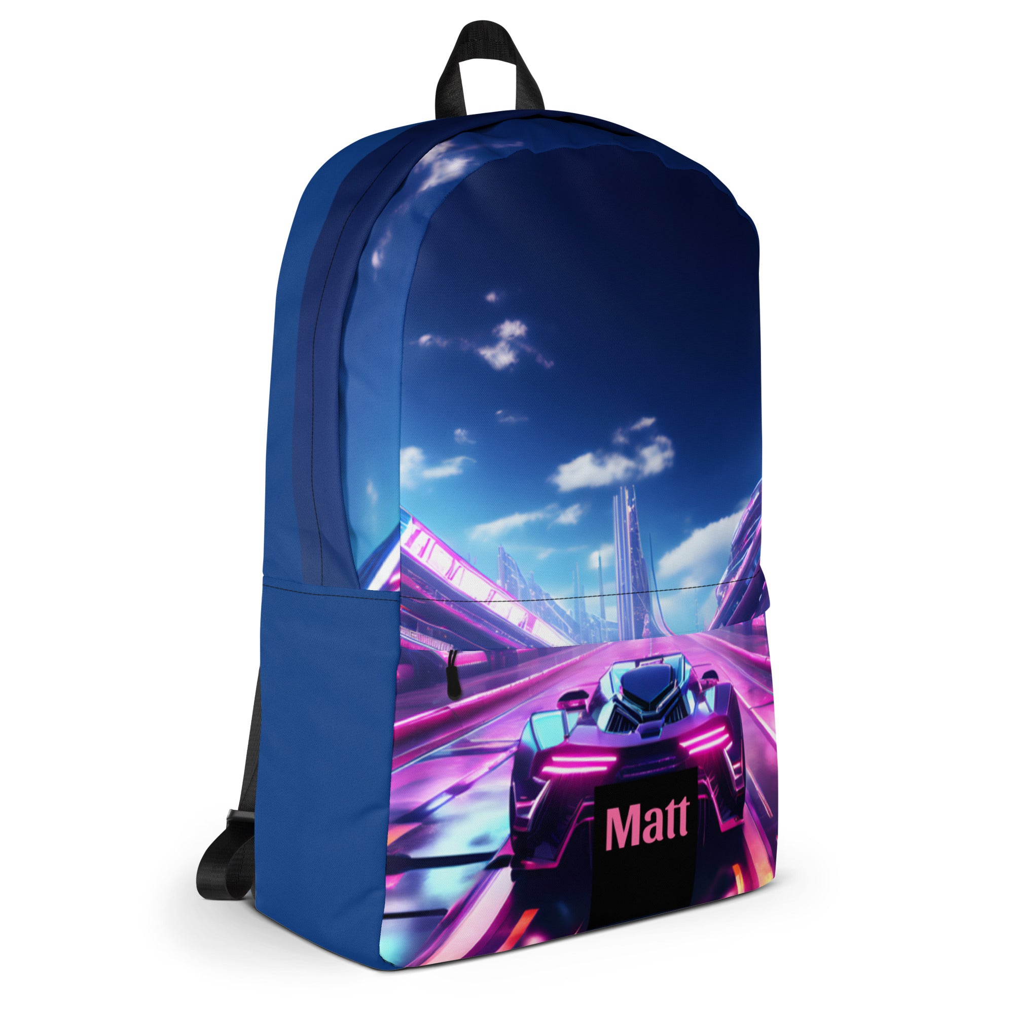 Neon Futuristic Race Car Backpack with Optional Personalization