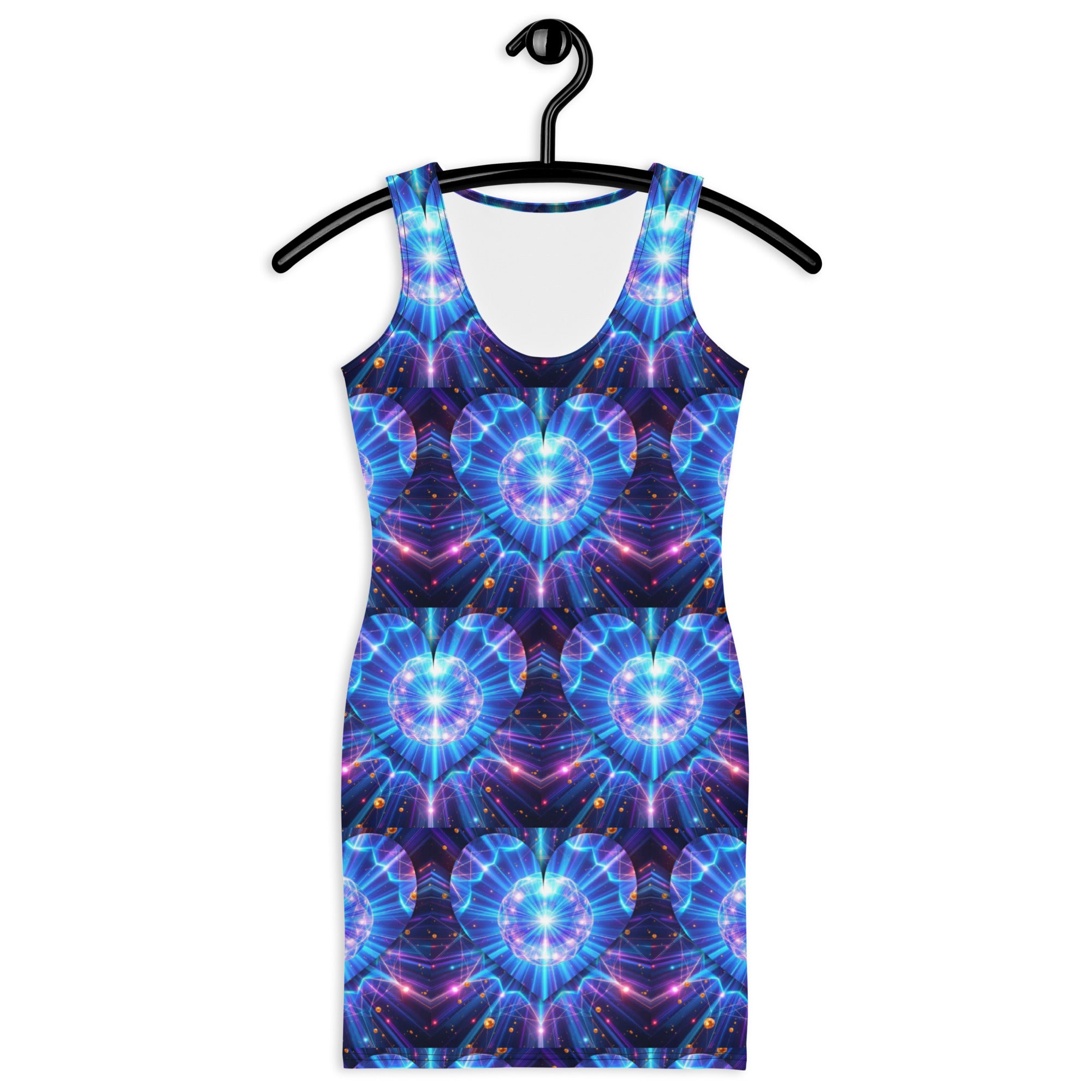 Women's Neon Bright Blue Star Pattern Fitted Short Dress L Women's Neon Bright Blue Star Pattern Fitted Short Dress L