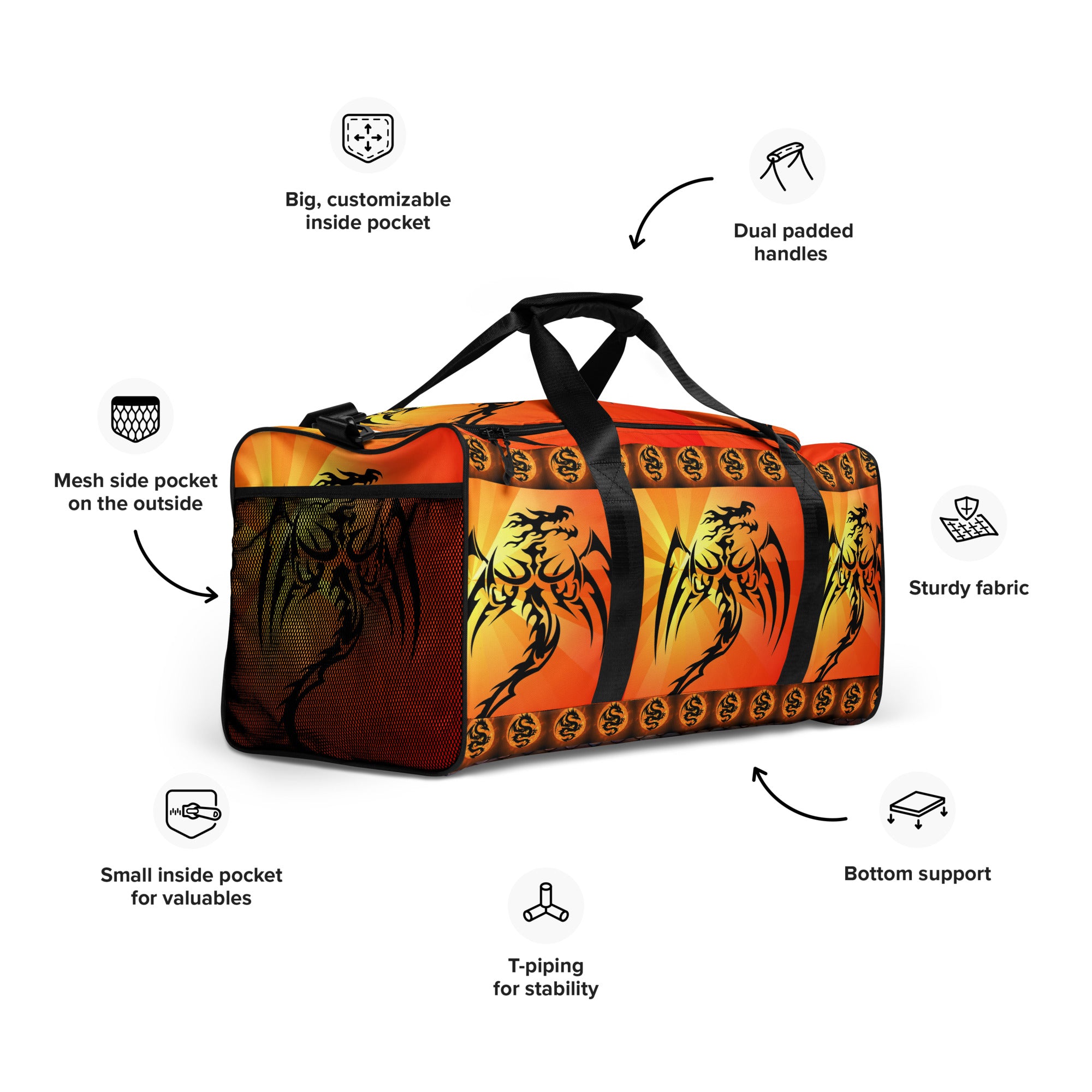 Red Fire Breathing Dragon Duffle Bag