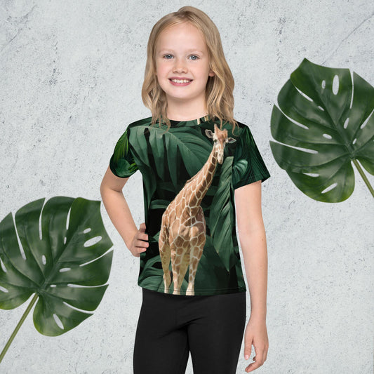 Child's Giraffe Surrounded by Greenery Printed T-shirt