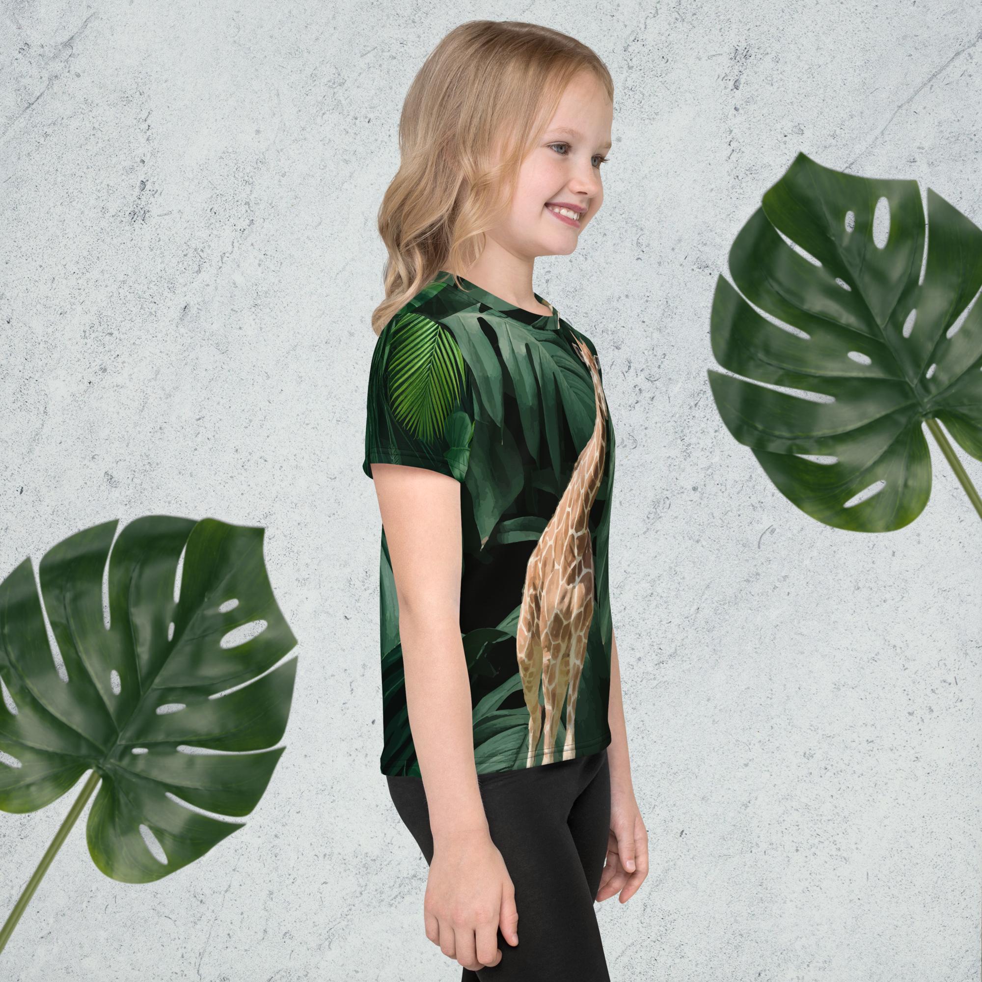 Kid's Giraffe Surrounded by Greenery Printed T-shirt