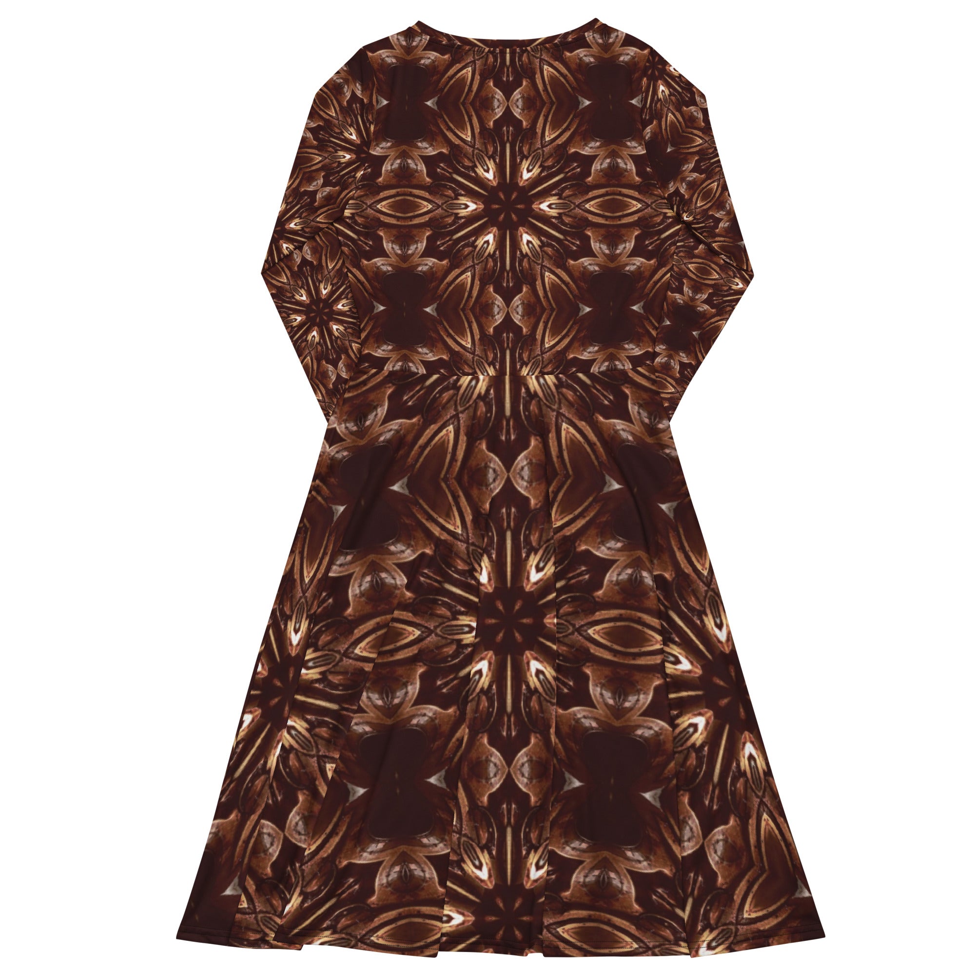 Steampunk Brown Printed Long Sleeve Midi Dress