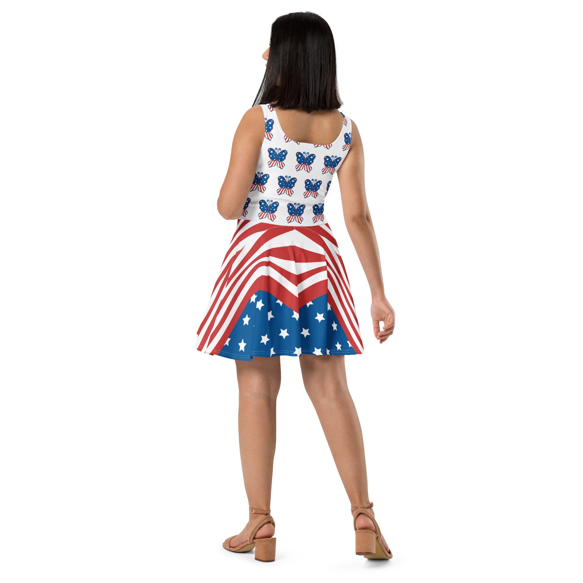 USA Red White & Blue Patriotic Short Skater Dress L / Red USA Red White & Blue Patriotic Short Skater Dress L / Red