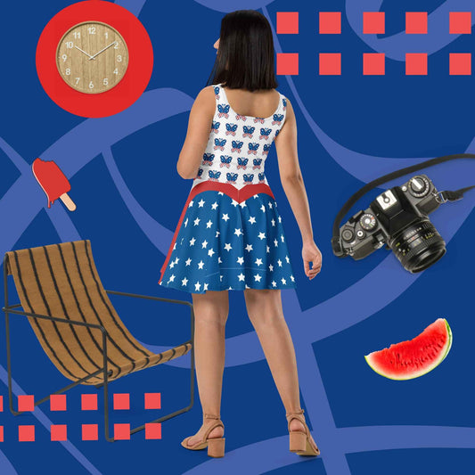 USA Red White & Blue Patriotic Short Skater Dress
