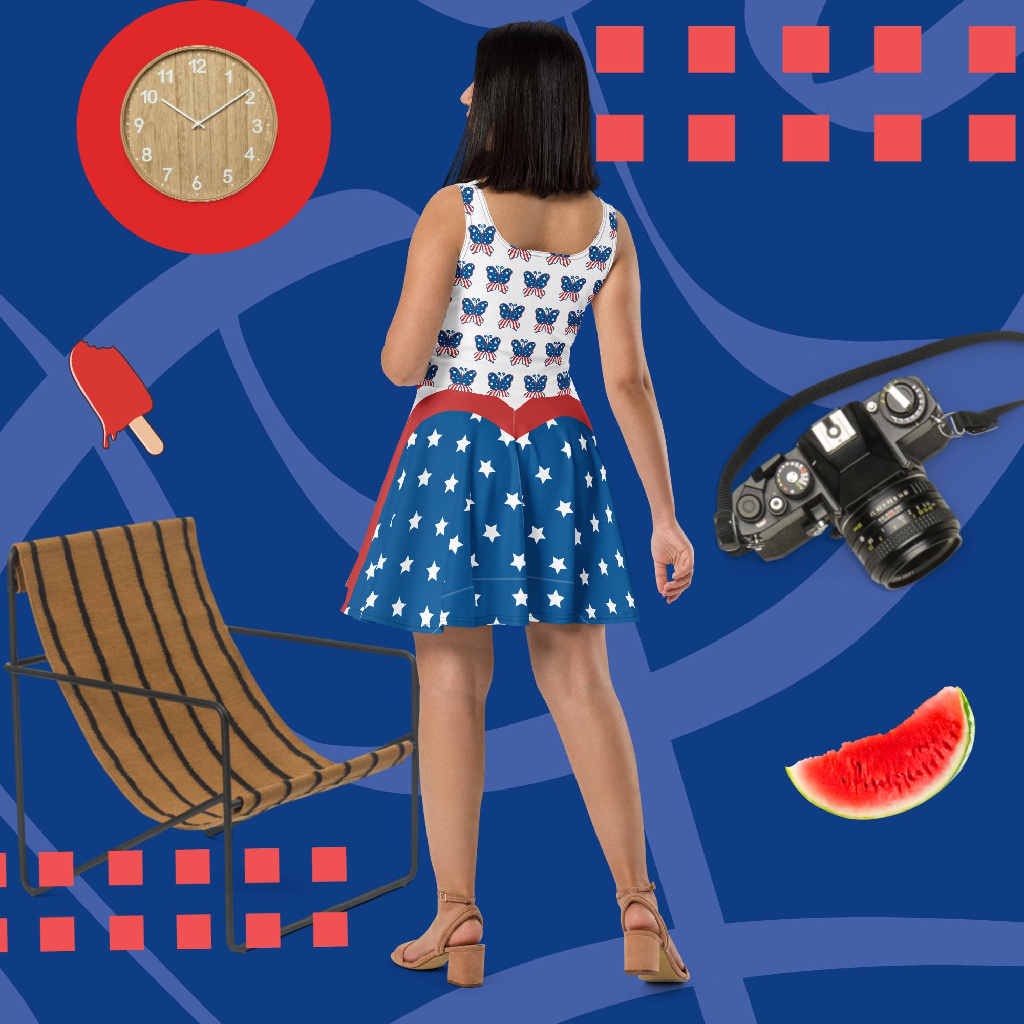 USA Red White & Blue Patriotic 4th of July Short Skater Dress