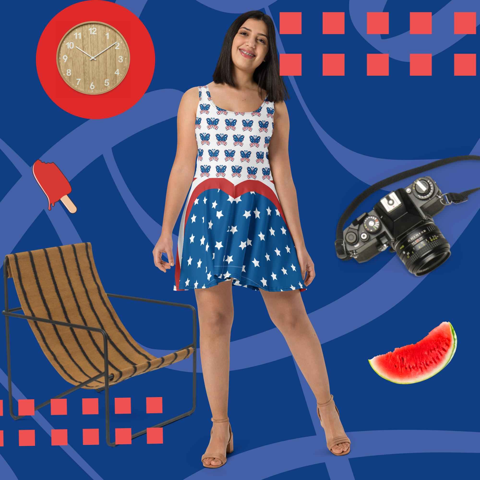 USA Red White & Blue Patriotic Short Skater Dress