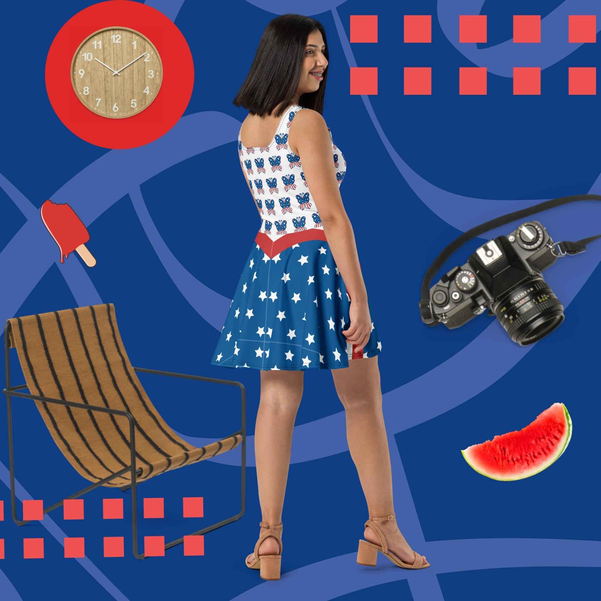 USA Red White & Blue Patriotic Short Skater Dress