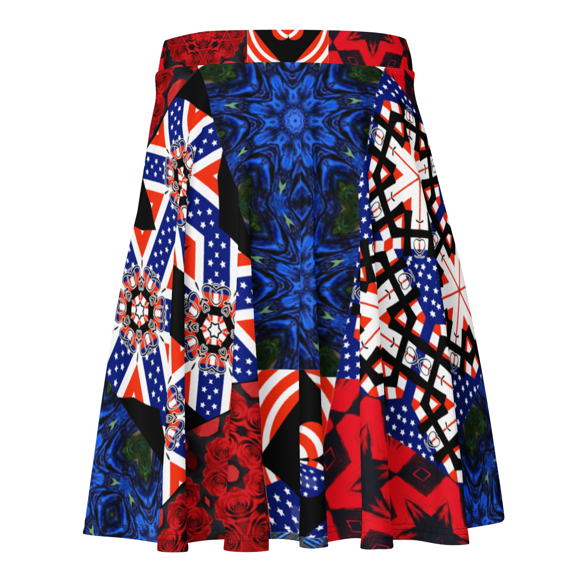 Women's USA Red White and Blue Block Pattern Skater Skirt