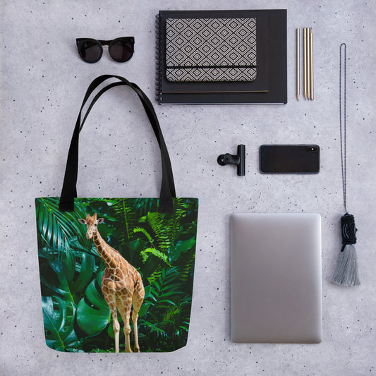 Tall Giraffe Surrounded by Greenery Tote bag