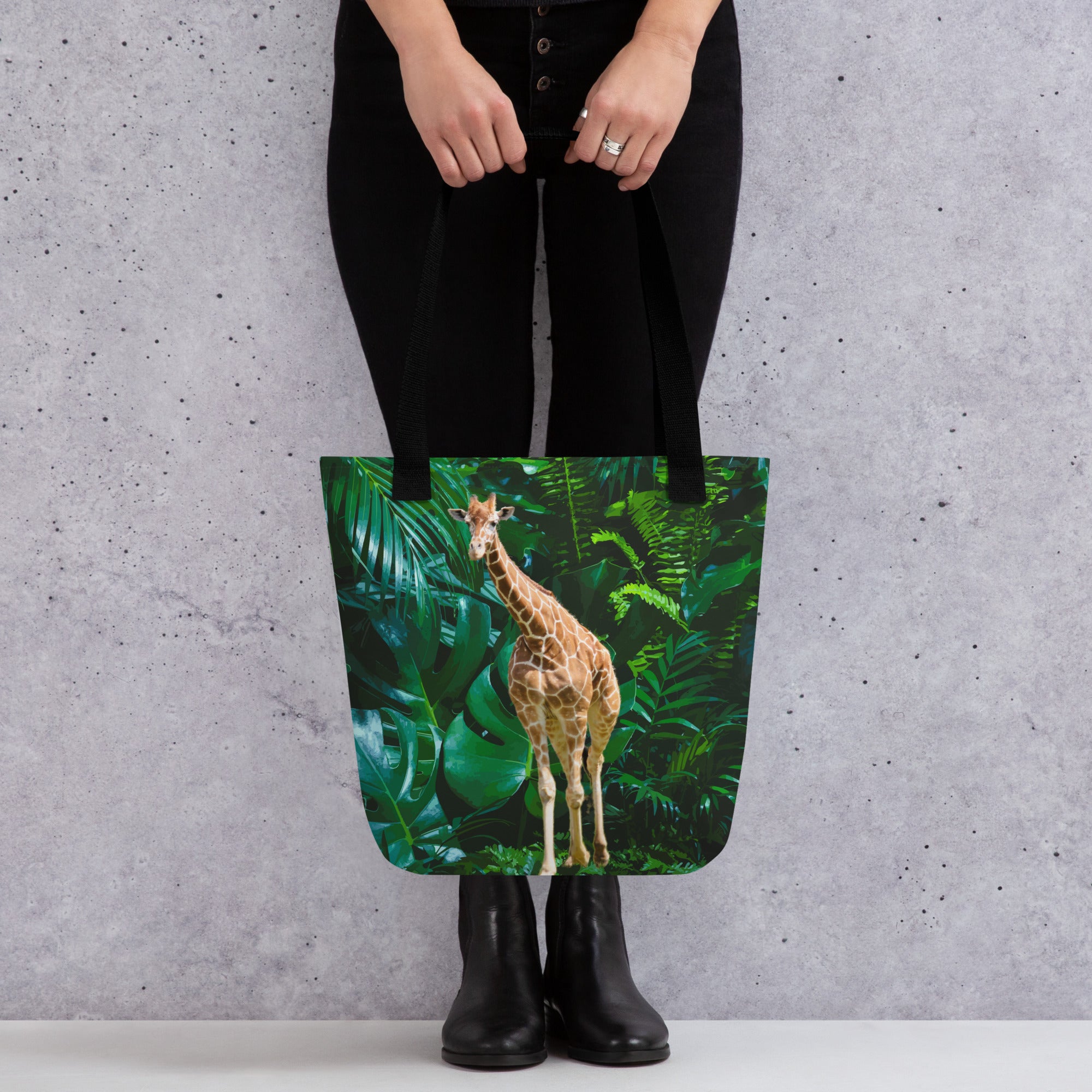 Tall Giraffe Surrounded by Greenery Tote bag