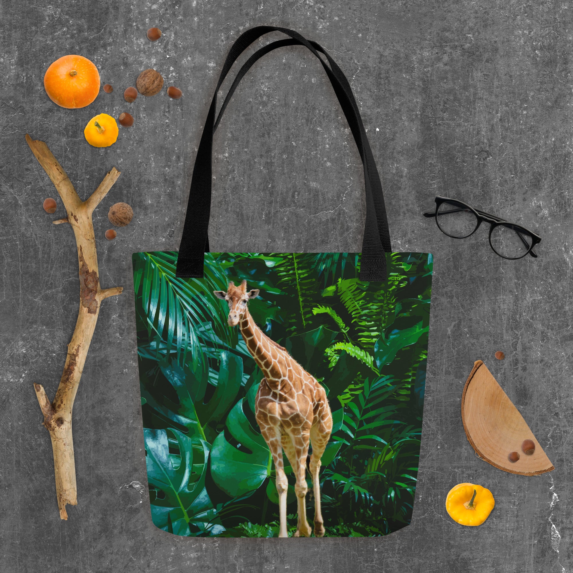 Tall Giraffe Surrounded by Greenery Tote bag