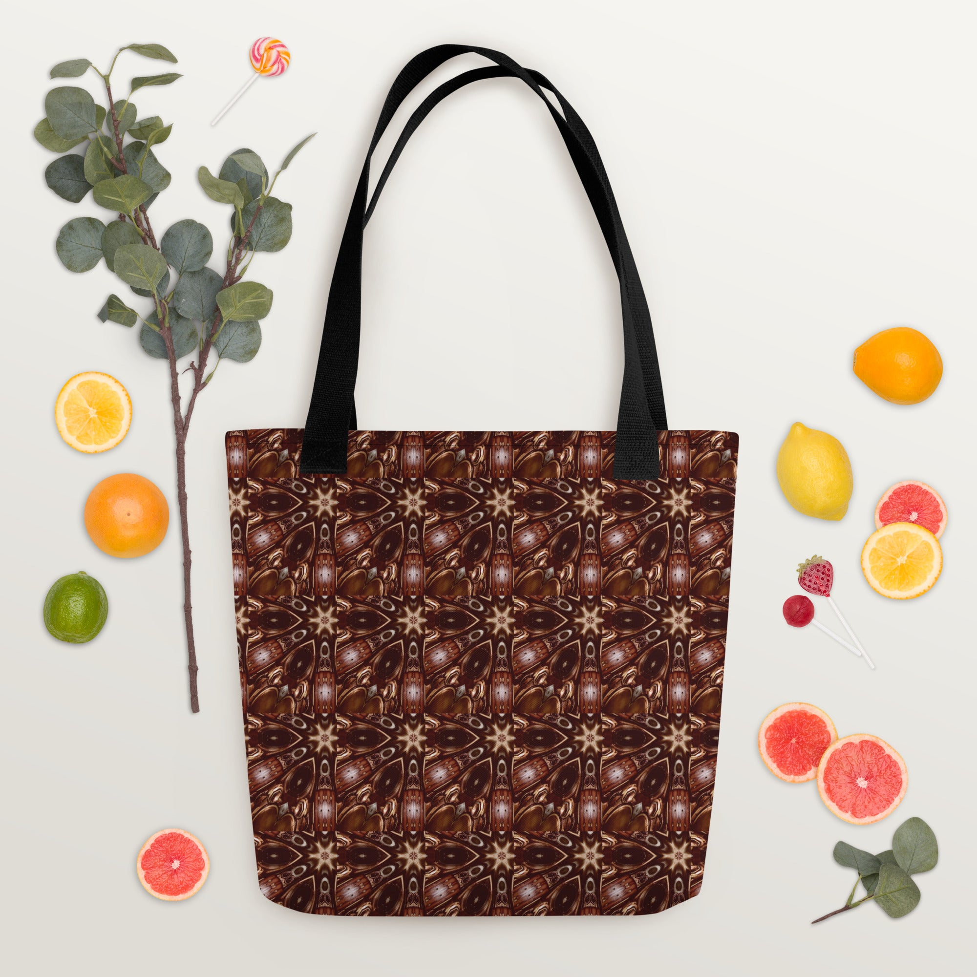 Brown and Beige Star Pattern Tote Bag