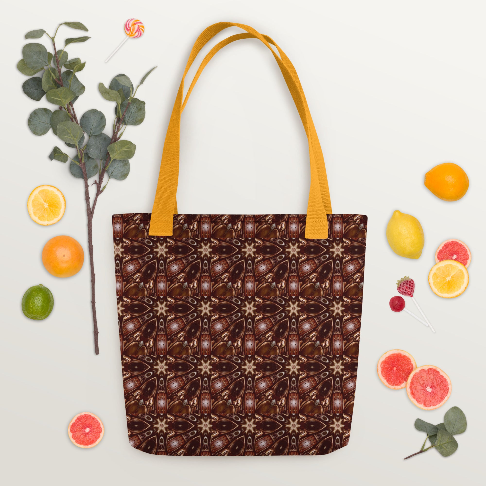 Brown and Beige Star Pattern Tote Bag