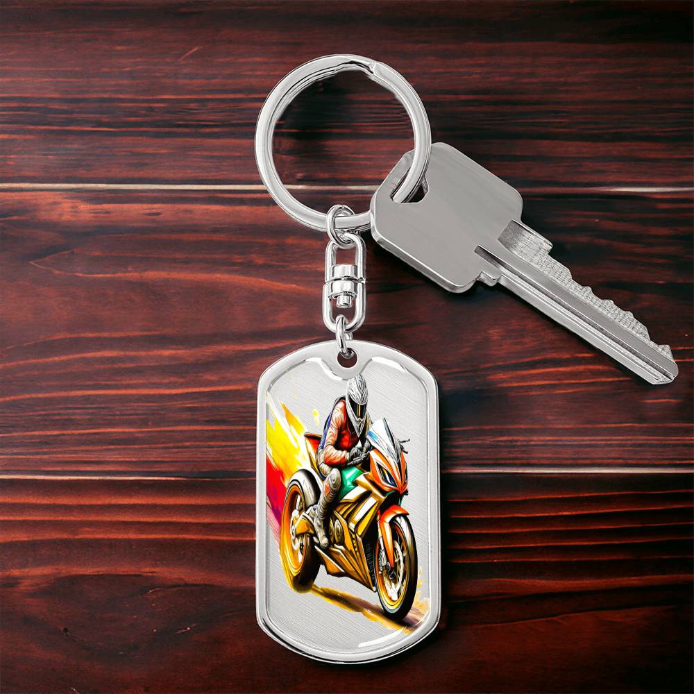 Men's Crotch Rocket Motorcycle Graphic Dog Tags Keychain