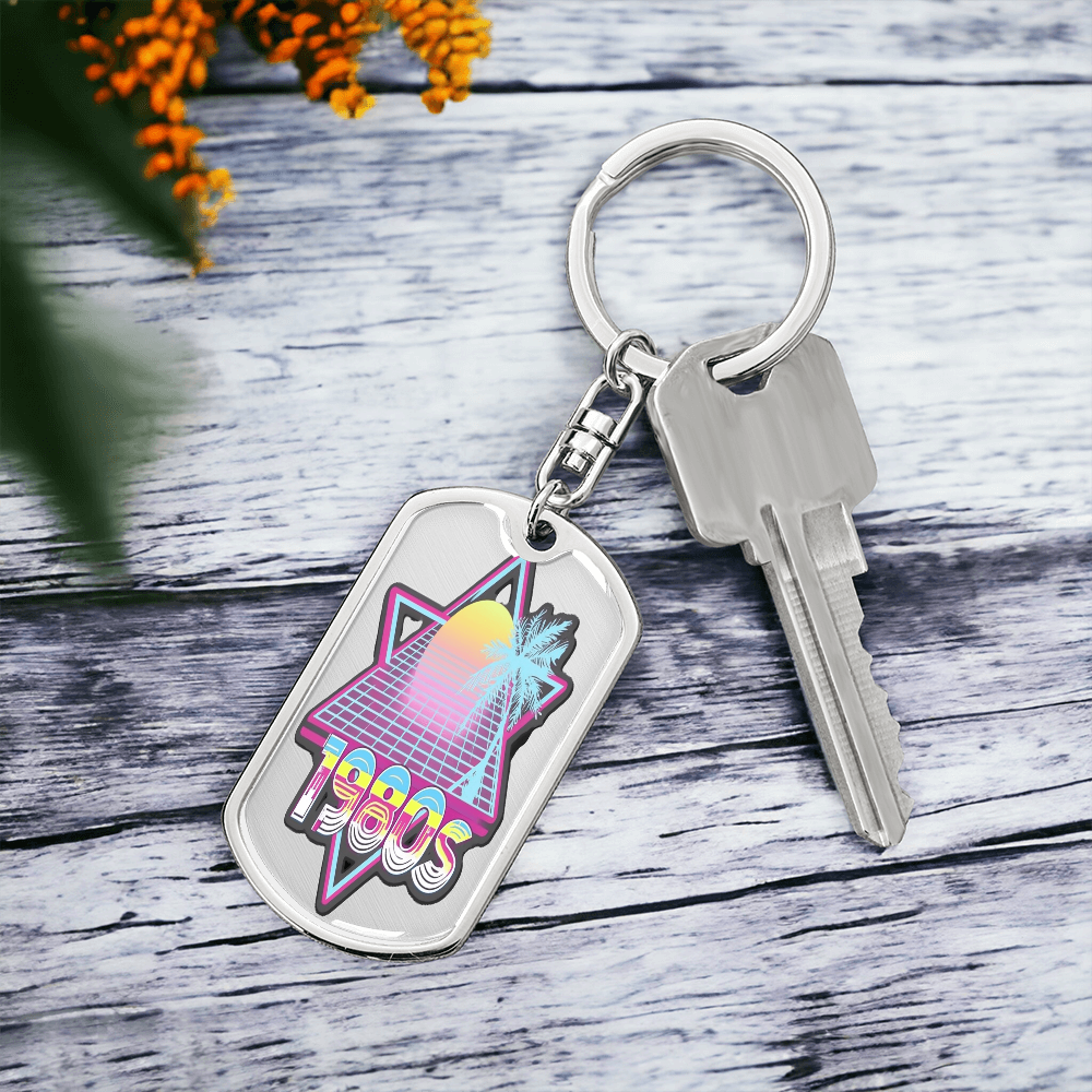 1980's Retro Style Dog Tag Keychain